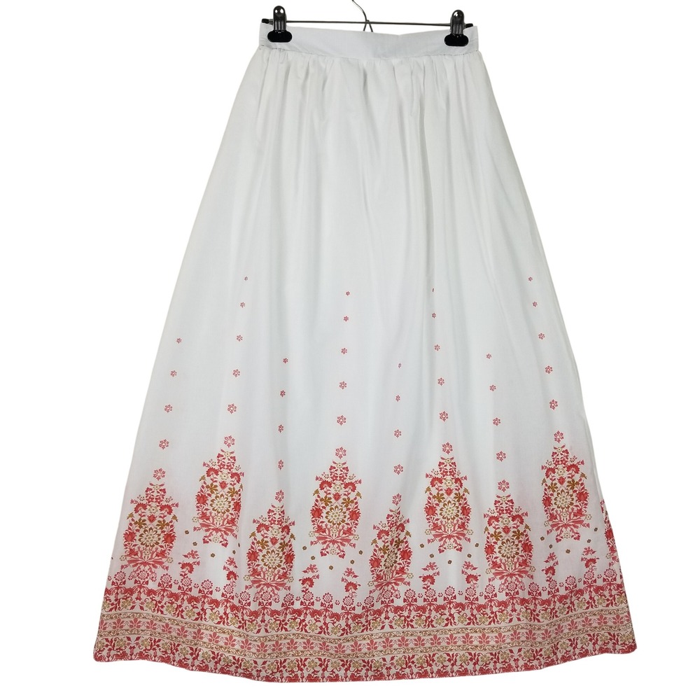 Francesca's Maxi Skirt Women Small White Rust Damask Floral Border 14CL12YRHD